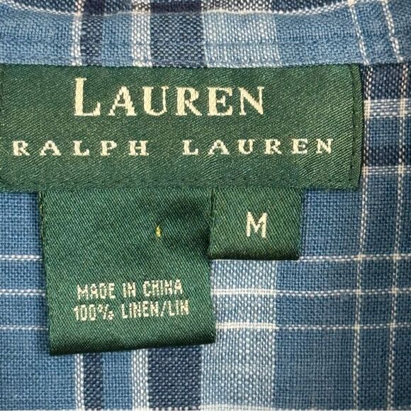 Lauren Ralph Lauren Blue Linen Plaid Shirt M - Picture 3 of 7
